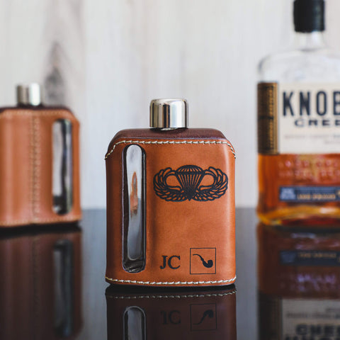 AIRBORNE EDITION LEATHER WRAPPED GLASS FLASKS